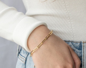 Paperclip Chain Bracelet • 14k Gold Bracelet • Fine Jewelry • Bracelets for Women • Gold Jewelry • Mothers Day Jewelry • Minimalist Jewelry