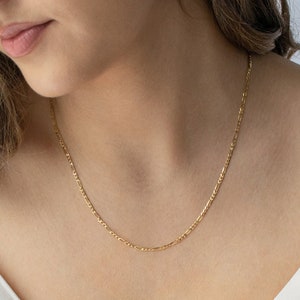 Fancy Figaro Necklace 14k Gold Necklace Gold Jewelry Gold Chain Necklace Dainty Gold Necklace Necklaces for Women Jewelry Gift image 1