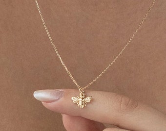 Bee Necklace • 14k Gold Necklace • Gold Jewelry • Solid Gold Necklace • Honey Bee • Bumble Bee • Necklaces for Women • Jewelry Gift