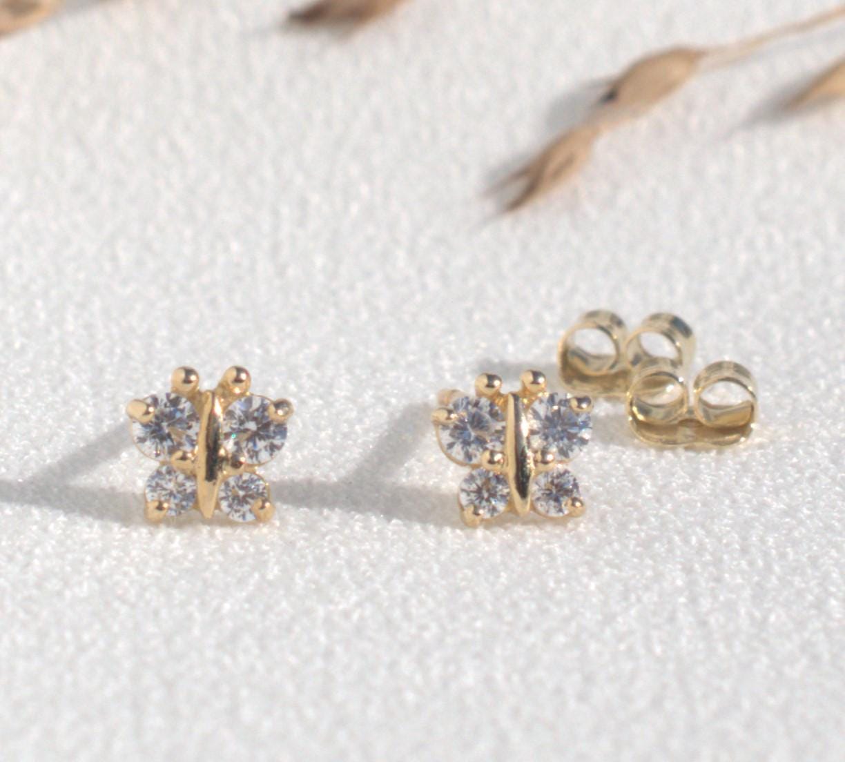 Stud Earrings, Cute Earrings, 14K Minimalist Earrings, Tiny Earrings, Dainty Butterfly Earrings, Earring Set, Stud Earrings For Women,