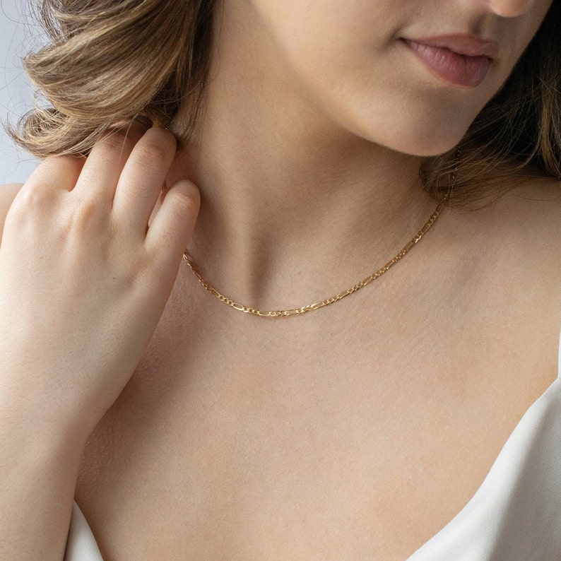 Fancy Figaro Necklace 14k Gold Necklace Gold Jewelry Gold Chain Necklace Dainty Gold Necklace Necklaces for Women Jewelry Gift image 2