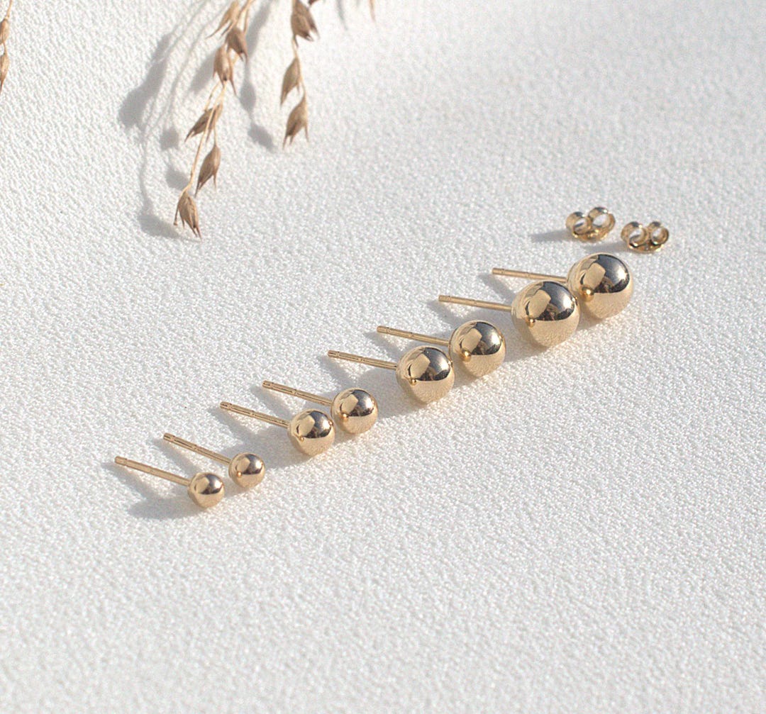 Set 3 Paia Orecchini A Sfera Oro 14kt – 3mm, 4mm, 5mm – Oro Massiccio Senza Nichel – Regalo Donna