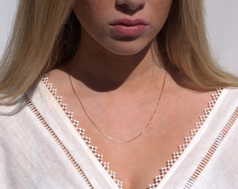 Collar de cadena de caja de 14 quilates de 0,65 mm • Collar de cadena de caja de 14 quilates • Joyas de oro • Collares para mujer • Collar minimalista, regalo de Navidad.