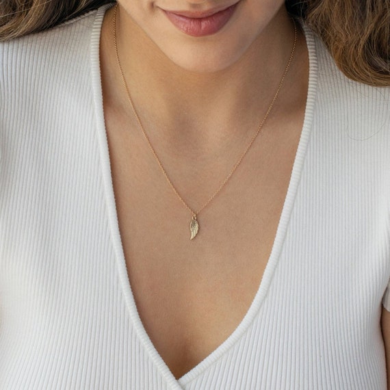 14K Angel Wing Necklace • Sympathy Gift •gold Necklace • Best 