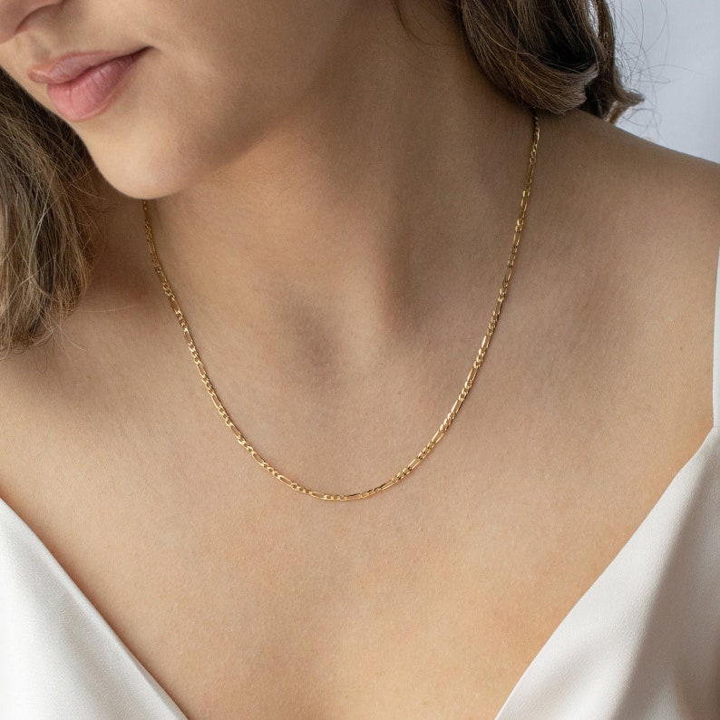 Fancy Figaro Necklace 14k Gold Necklace Gold Jewelry Gold Chain Necklace Dainty Gold Necklace Necklaces for Women Jewelry Gift image 1