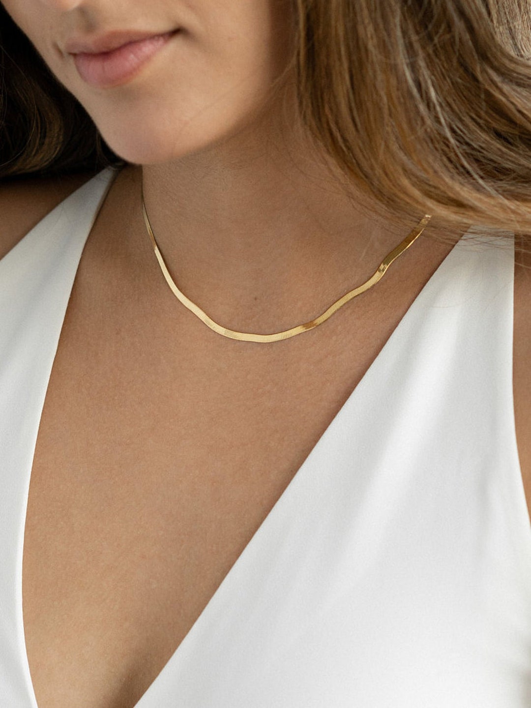 14k Solid Gold Herringbone Necklace Herringbone Chain 14k Gold Necklace