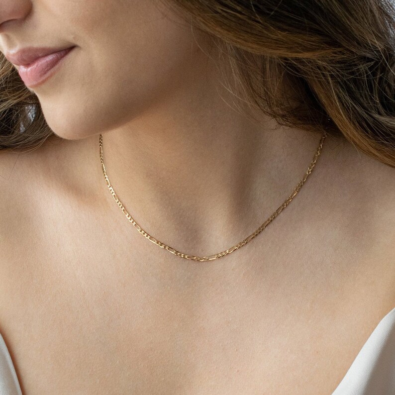 Fancy Figaro Necklace 14k Gold Necklace Gold Jewelry Gold Chain Necklace Dainty Gold Necklace Necklaces for Women Jewelry Gift image 3