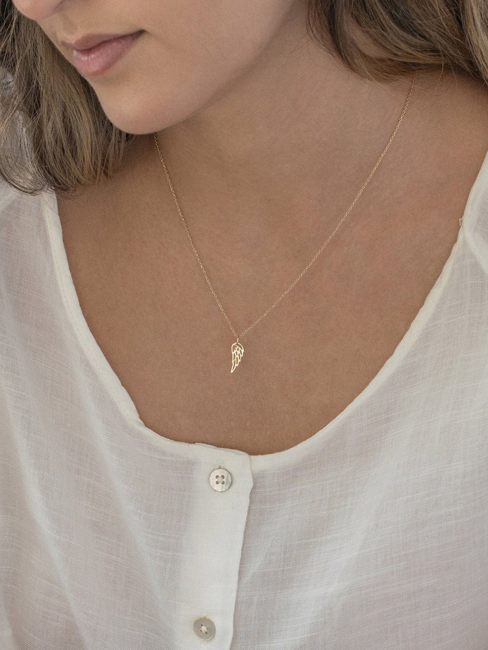 14K Angel Wing Necklace • Sympathy Gift • 14k Gold Necklace • Best 