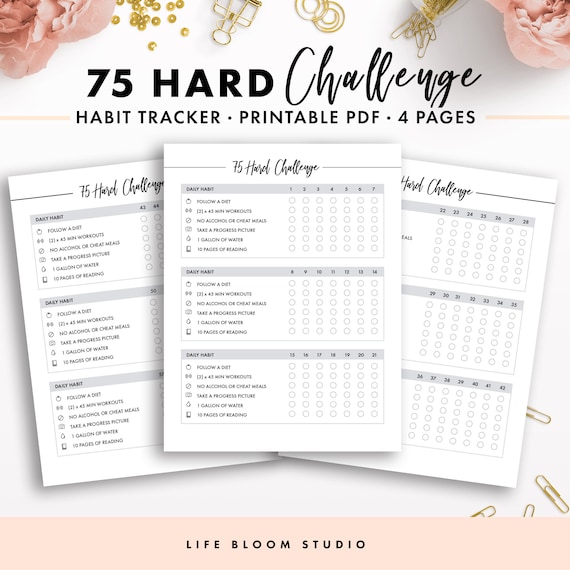 75 Hard Challenge Habit Tracker 75Hard 75hardchallenge Andy Etsy