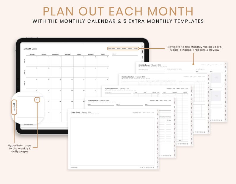 2026 Digital Planner, 2026 Landscape Planner, 2026 Planner, 2026 Dated Planner, Hyperlinked Digital Life Planner, GoodNotes 2026 Planner afbeelding 5