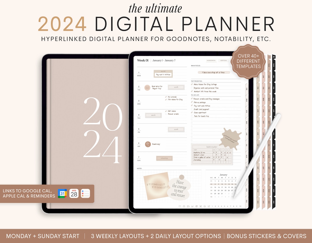 Digital Life Planner Goodnotes, Goal Planner, Vision Board, Digital  Stickers, Boho Undated iPad Planner, 2024 2025, Digital Journal Template 