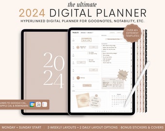 2024 Digital Planner, 2024 Portrait Planner, 2024 Planner, 2024 Dated Planner, Hyperlinked Digital Life Planner, GoodNotes 2024 Planner iPad