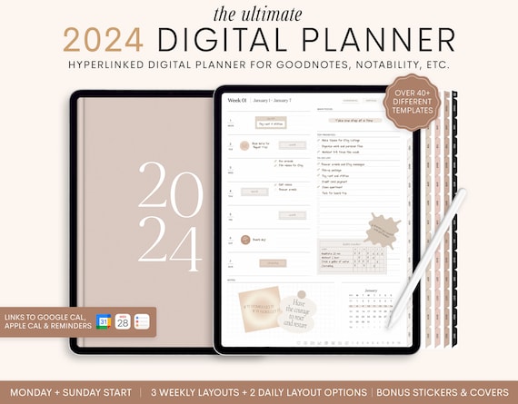 2024 Digital Planner, 2024 Portrait Planner, 2024 Planner, 2024 Dated  Planner, Hyperlinked Digital Life Planner, Goodnotes 2024 Planner iPad 