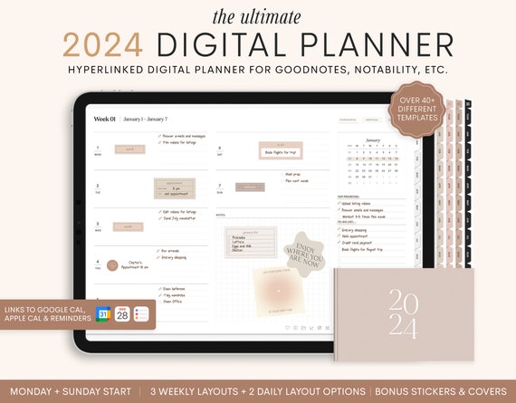 2024 Digital Planner, 2024 Portrait Planner, 2024 Planner, 2024 Dated  Planner, Hyperlinked Digital Life Planner, Goodnotes 2024 Planner iPad 
