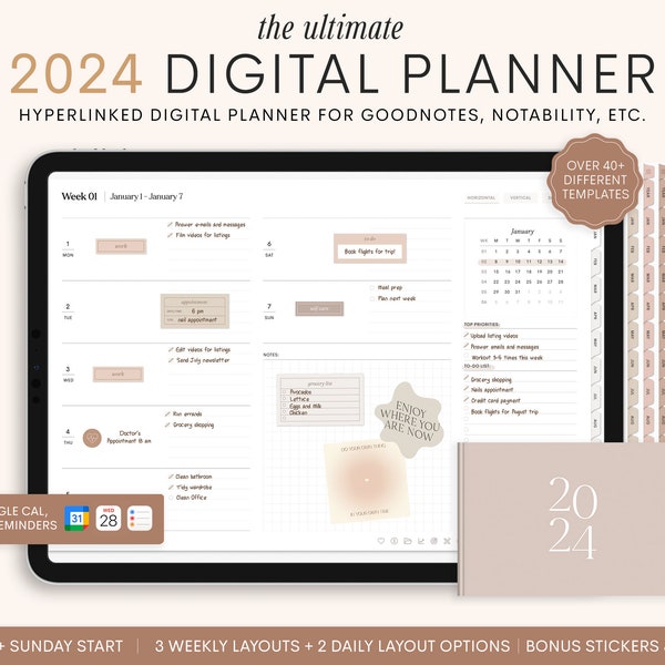 2024 Digital Planner, 2024 Landscape Planner, 2024 Planner, 2024 Dated Planner, Hyperlinked Digital Life Planner, GoodNotes 2024 Planner