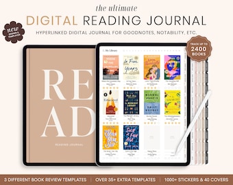 Diario di lettura digitale, Planner di lettura digitale, Diario digitale, Diario Goodnotes, Recensione di libri, Registro di lettura, Tracker di lettura, Scaffale