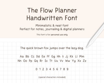 The Flow Planner Handwritten Font, Minimalistic Font, Neat Font, Handwriting Font, Cute Handwriting, Neat Handwriting, Digital Planner Font