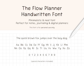 The Flow Planner Handwritten Font, Minimalistic Font, Neat Font, Handwriting Font, Cute Handwriting, Neat Handwriting, Digital Planner Font