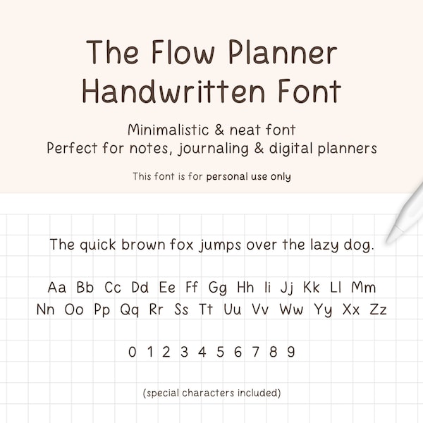 The Flow Planner Handwritten Font, Minimalistic Font, Neat Font, Handwriting Font, Cute Handwriting, Neat Handwriting, Digital Planner Font