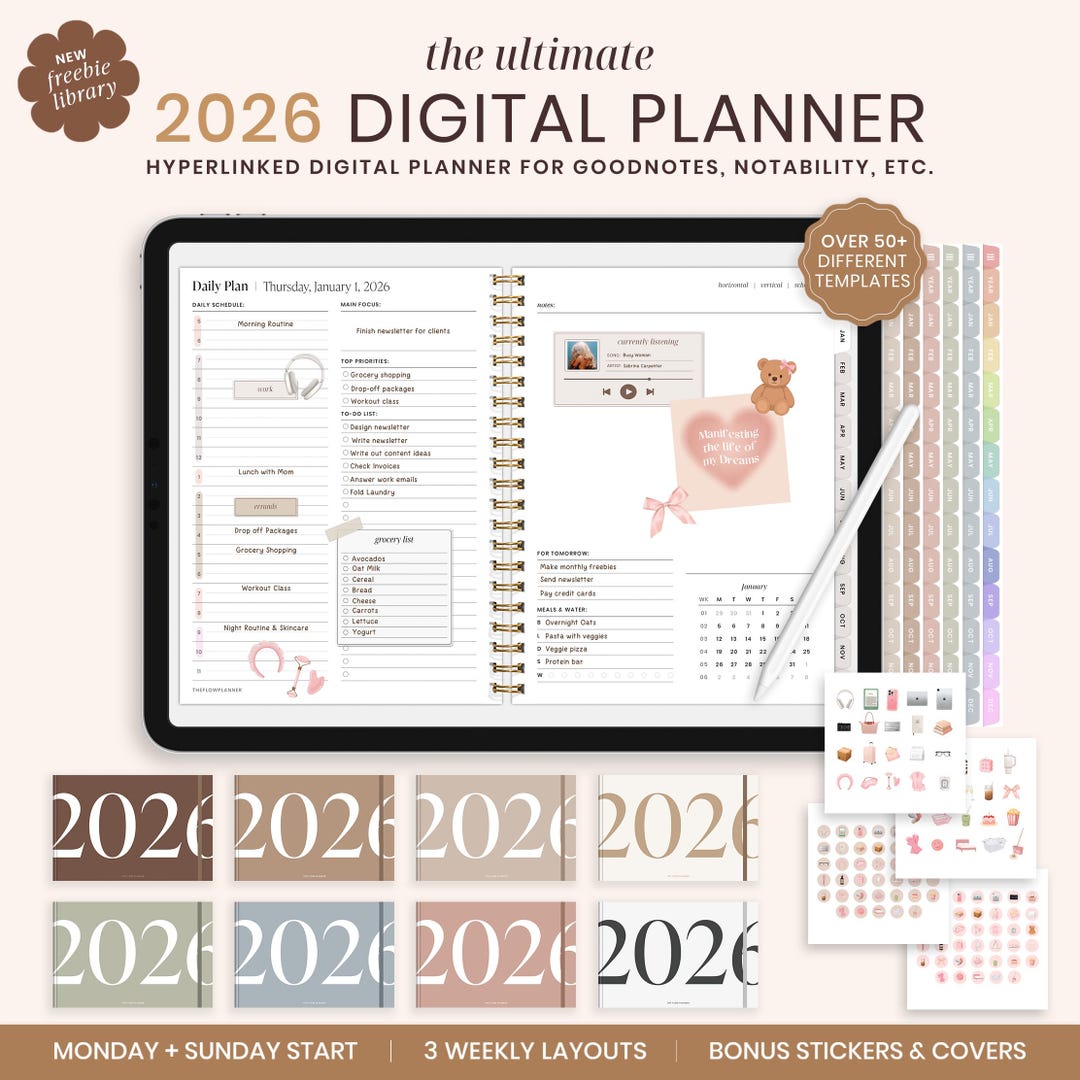2026 Digital Planner, iPad & Android Planner, Goodnotes Calendar, Daily ...