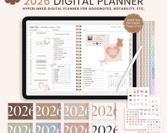 2026 Digital Planner, iPad & Android Planner, GoodNotes Calendar, Daily Weekly Monthly Journal with Stickers, iPad Planner for 2026