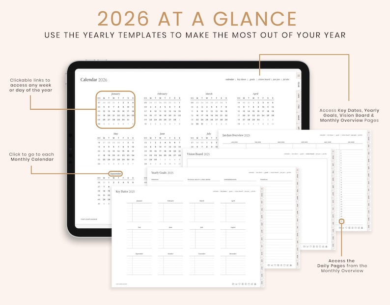 2026 Digital Planner, 2026 Landscape Planner, 2026 Planner, 2026 Dated Planner, Hyperlinked Digital Life Planner, GoodNotes 2026 Planner afbeelding 4