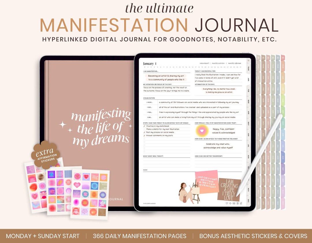 Digital Manifestation Journal, Goodnotes Planner, Affirmation Stickers (digital Download) - Etsy