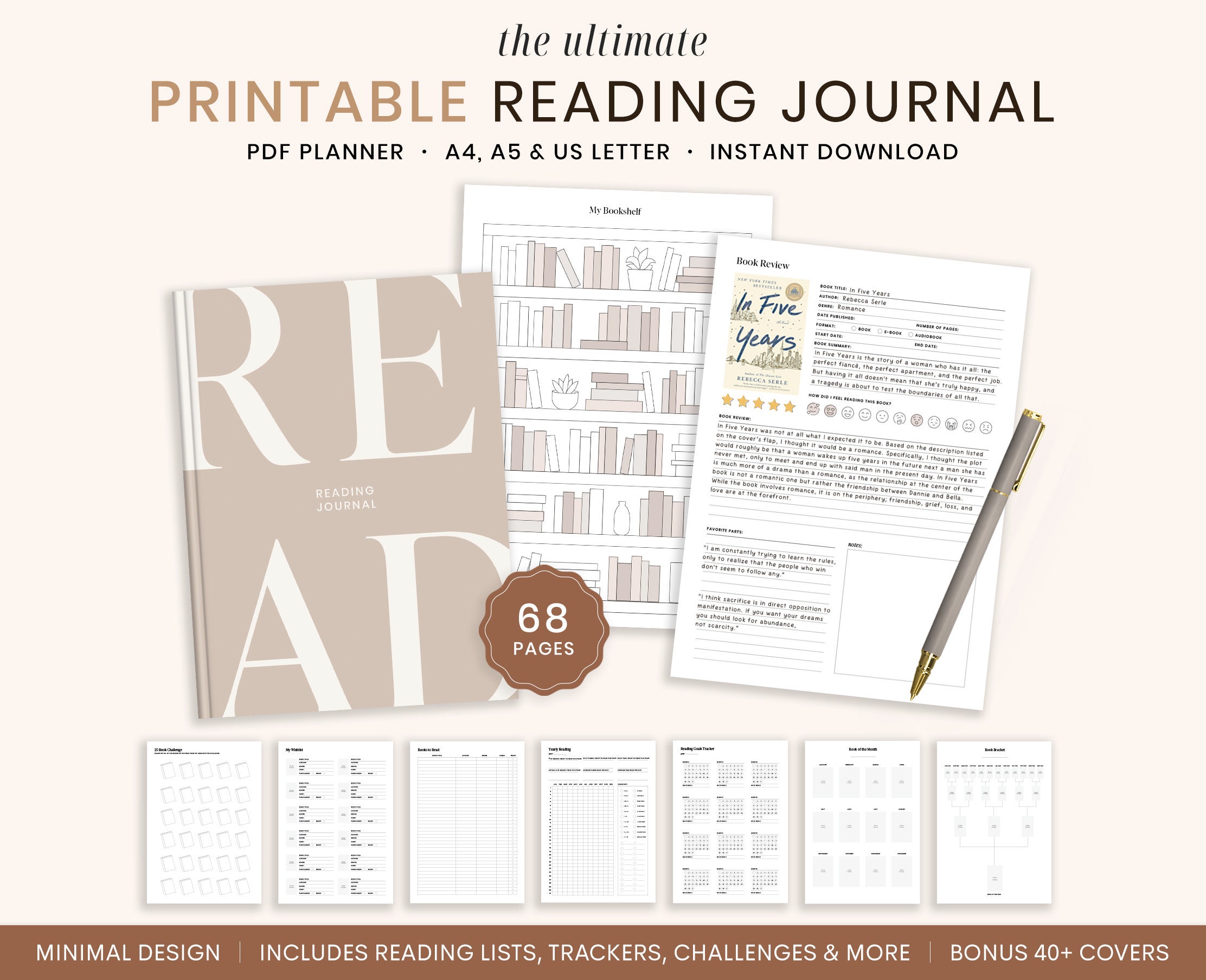 Diario di lettura stampabile / Registro di lettura / Tracciatore di libri / Diario di libri / Pianificatore di lettura / Tracciatore di lettura / Pianificatore di lettura PDF