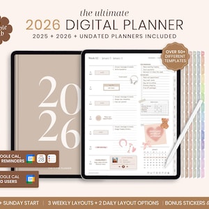 2026 Digital Planner, 2026 Portrait Planner, 2026 Planner, 2026 Dated Planner, Hyperlinked Digital Life Planner, GoodNotes 2026 Planner iPad