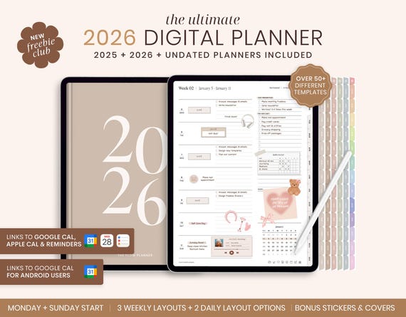 2026 Digital Planner, 2026 Portrait Planner, 2026 Planner, 2026 Dated Planner, Hyperlinked Digital Life Planner, GoodNotes 2026 Planner iPad