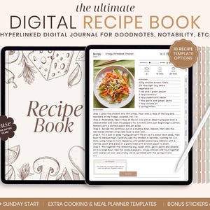 Digitaal receptenboek, digitaal receptendagboek, digitaal kookboek, receptenplanner, digitale maaltijdplanner, iPad-planner voor Goodnotes, Notability