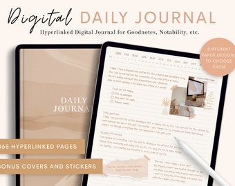 Digital Daily Journal, 365 Pages, Digital Journal for iPad, Goodnotes and Notability, Hyperlinked Journal, Digital Diary, Neutral Journal
