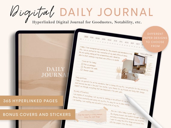 Digital Daily Journal, 365 Pages, Digital Journal for iPad, Goodnotes and Notability, Hyperlinked Journal, Digital Diary, Neutral Journal