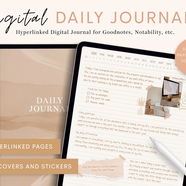 Digital Daily Journal, 365 Pages, Digital Journal for iPad, Goodnotes and Notability, Hyperlinked Journal, Digital Diary, Neutral Journal