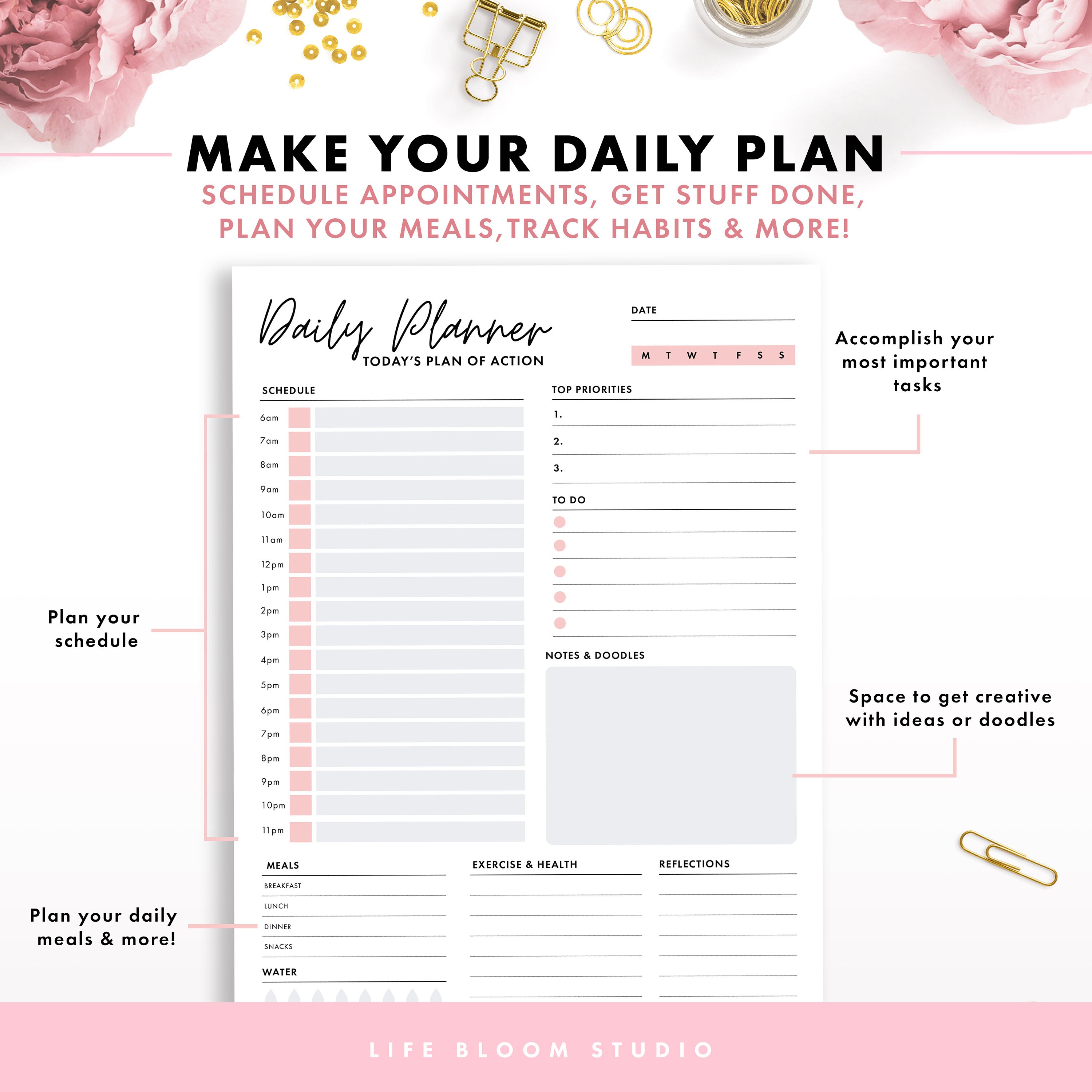 Daily Planner Printable Daily Organizer A4 Daily Planner | Etsy