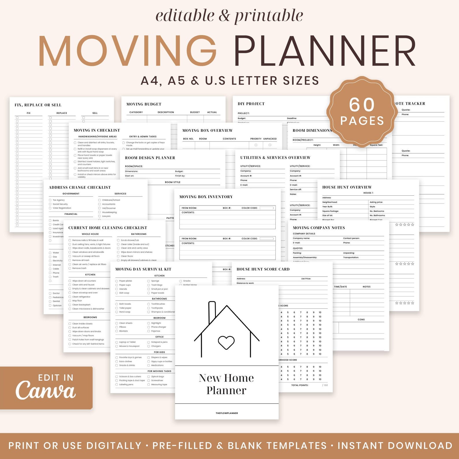 Printable Moving Planner | Moving Binder Pdf | Moving Checklist, List ...