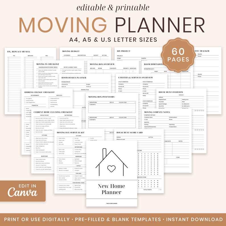 Moving Layout Printable Moving Planner | Moving Binder Pdf | Moving Checklist, List ...