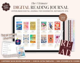 Digital Reading Journal, Digital Reading Planner, Digital planner, Goodnotes Journal, Book Review, Book Shelf, Reading Log, Reading Tracker