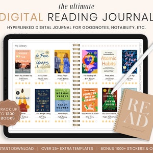 Diario di lettura digitale, Pianificatore di lettura digitale, Pianificatore digitale, Diario Goodnotes, Recensione di libri, Scaffale per libri, Registro di lettura, Tracker di lettura