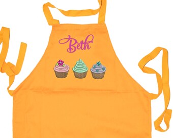 Kids Personalised Apron | Kids Aprons | Cooking Gift | Apron with Name | Craft Paint Apron  | Child Apron | Fancy Cupcakes First name FREE