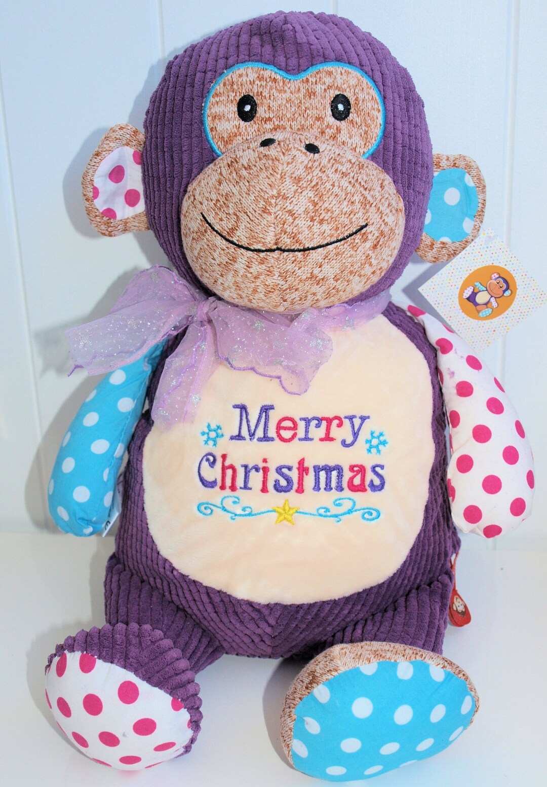 Personalised Soft Toy / Cubbie First Christmas Monkey Customised Toy My