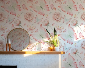 Schmetterling Schälen und Aufkleben Tapete | Blumen Wandbild | Blumen Tapete | Selbstklebende selbstklebende Blumentapete für das Kinderzimmer
