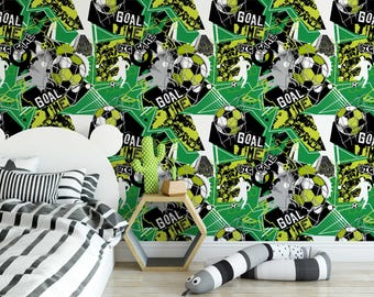 Soccer Themed Kids Room Wallpaper | Football Fanatic Mural for Children | Sports Themed Removable Wallpaper