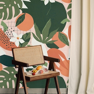 Orange Fruit Floral Wallpaper - Abstract Style Mural - Peel And Stick Vinyl Wallpaper