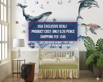 Under The Sea Wall Decal, Nautical Nursery Stickers, Ocean Animals Decor, Whale Turtle Seahorse, Peel and Stick Removable Art