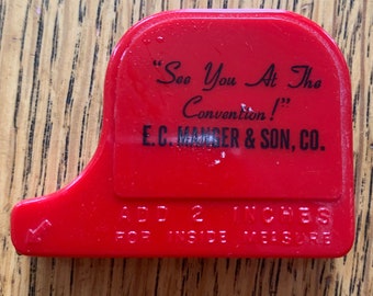 1950's Measuring Pocket Metal Tape, Advertising, "See You at the Convention!", E.C. Manger & Sons, Co. Embossed W. Germany, Bright Red