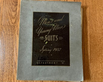 RARE 1937 J.C. Penney's Town Clad Men's and Young Men's Spring Salesman Sample Suit Silhouettes and Fabric Swatches, 350+ Swatches!