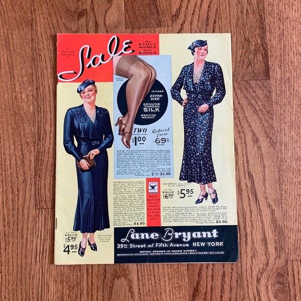 RARE 1930's Lane Bryant Sale, January-February Catalog, 100's of Photo's, Some Color! New York, Coats, Dresses, Undergarments from the era