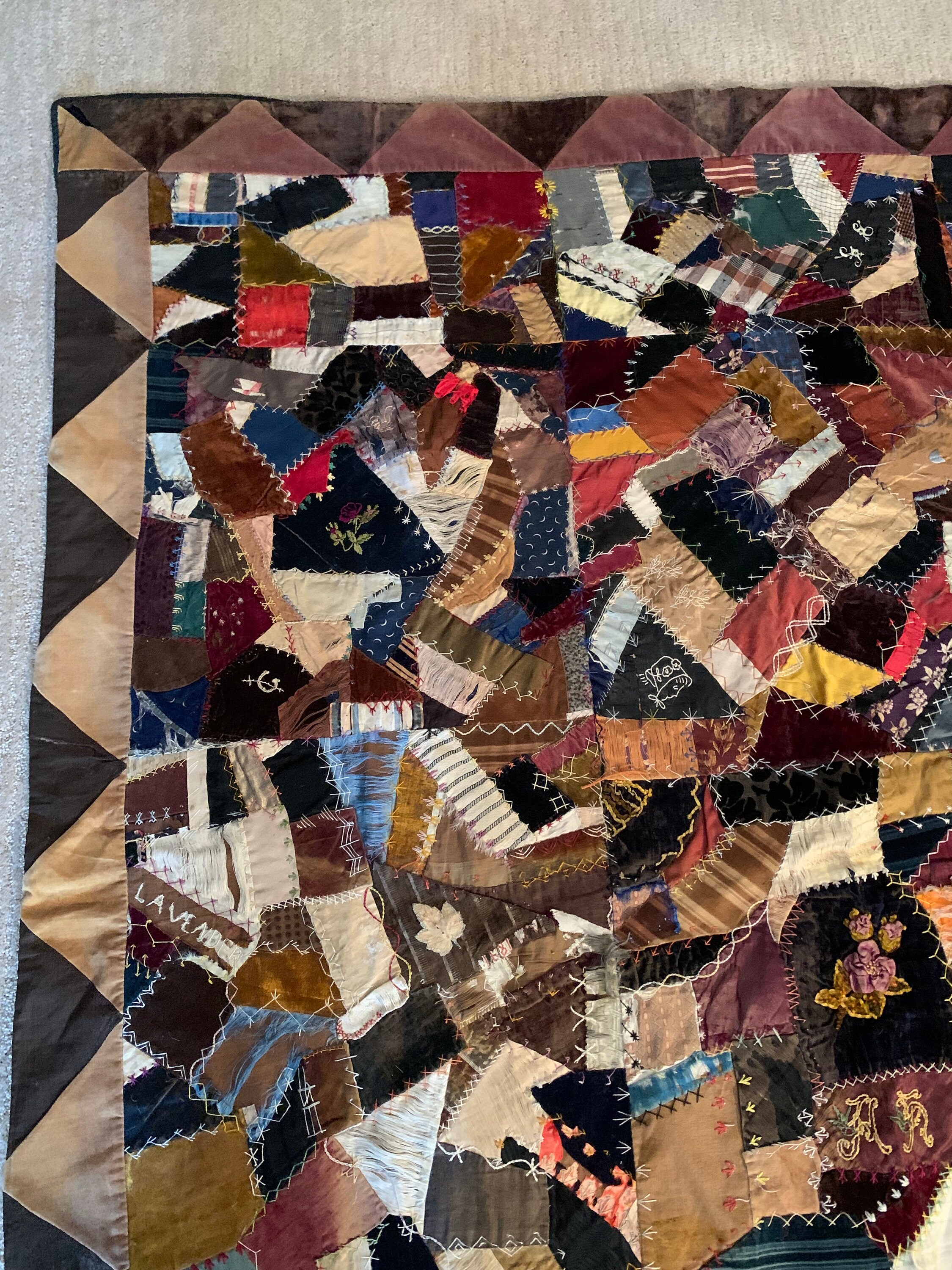 1890's Crazy Quilt Hand Embroidered Hand Quilted Silks Etsy