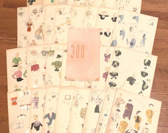 ¡RAROS detalles franceses de los años 40, 300 Couture!  Les Editions "IDEES" La Motte Picquet Paris, Fabulosos dibujos de moda, 32 páginas a color, completo